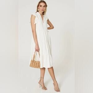 Amanda Uprichard Sheradin Ivory Tiered Midi Dress Flutter Sleeves Women’s Small